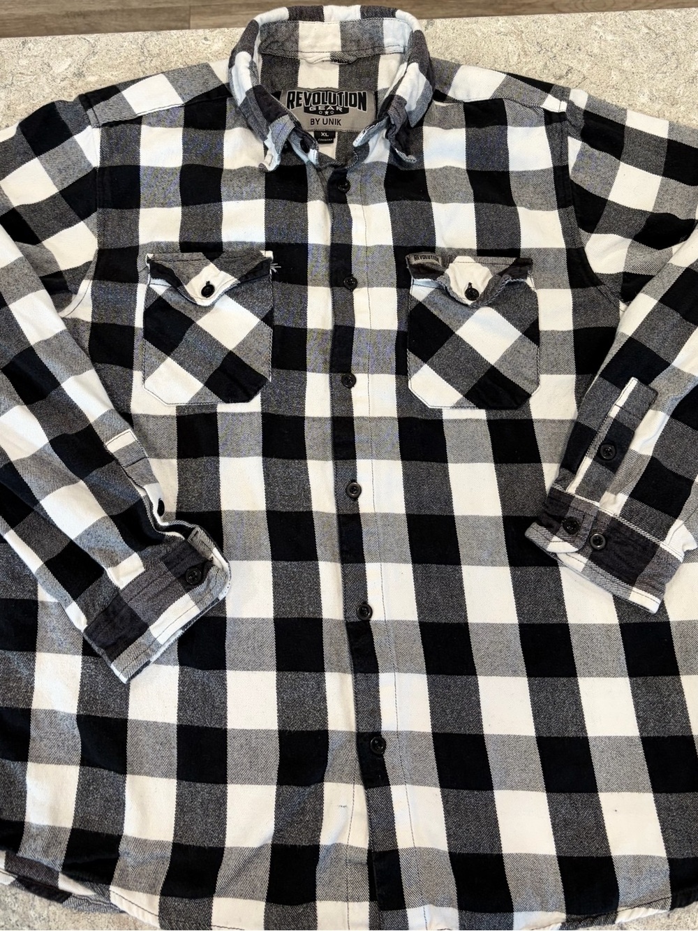 Revolution by Unik Black & White Buffalo Plaid Flannel Shirt-XL